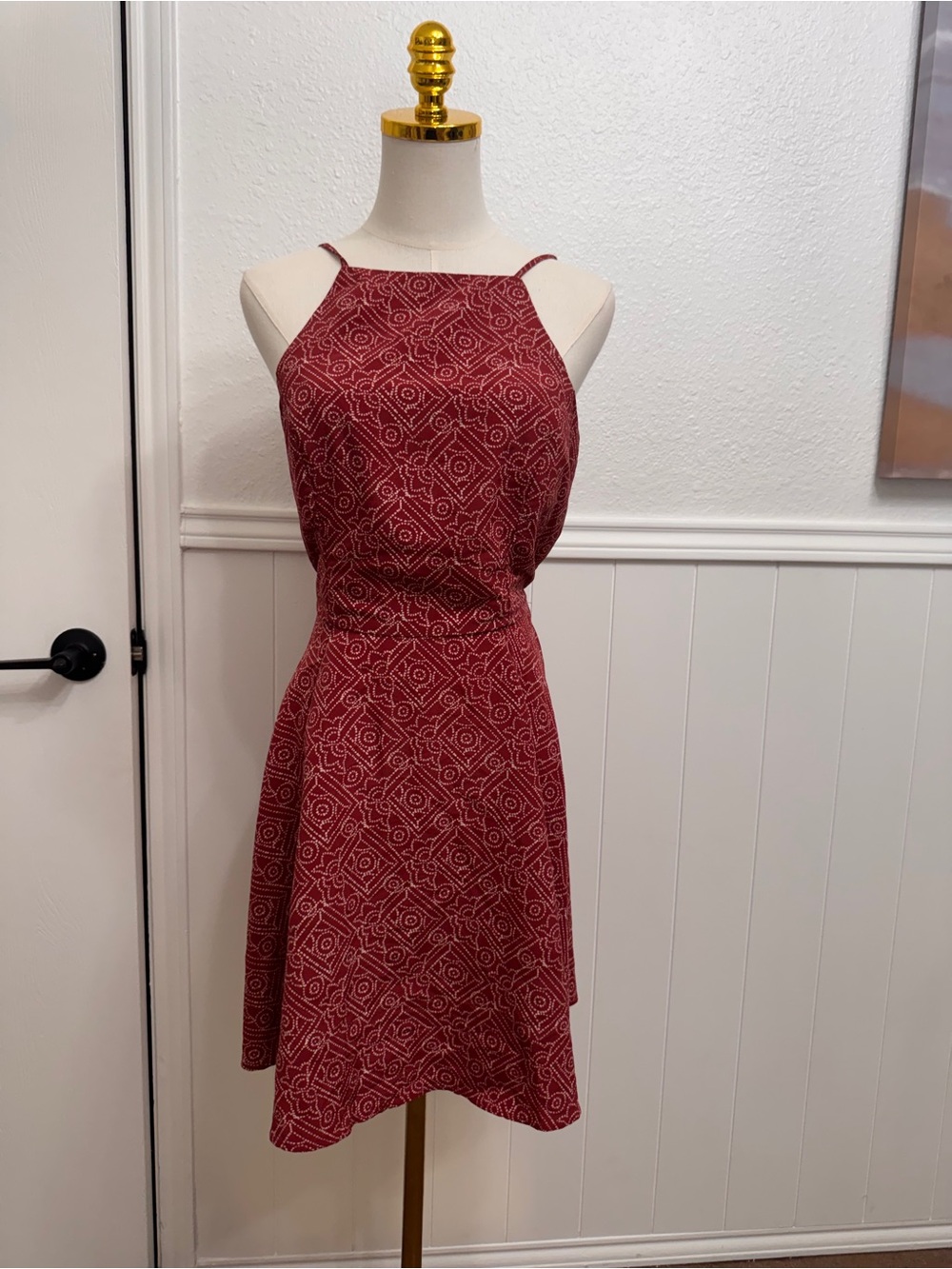 Hollister Burgundy Patterned Mini Halter Dress